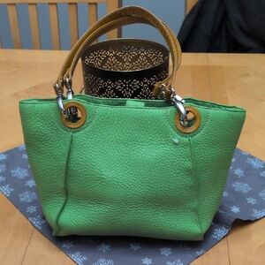 Tusk Green Tote with Tan Handles